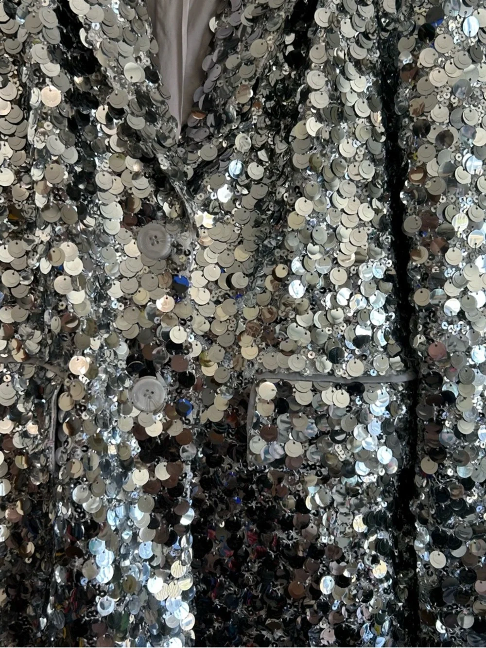 Avec Les Filles Silver Sequin Blazer Jacket - Shimmering Notch Lapel - Picture 5 of 6